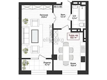 2026: 1 комната, 53 м², Элитка, 3 этаж, Готовая ПСО (под самоотделку) — 2