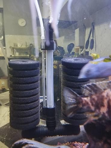 Аэролифтный губчатый фильтр для аквариума + компактный аккумуляторный