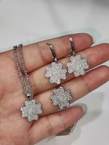 эксклюзивные свадебные пригласительные: Серебряный Набор+ Цепочка 925 пробы Дизайн под Клевер Размеры — 4