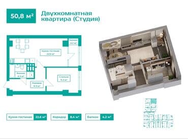 продажа дом ала арча: 2 комнаты, 51 м², Индивидуалка, 10 этаж, ПСО (под самоотделку) — 4