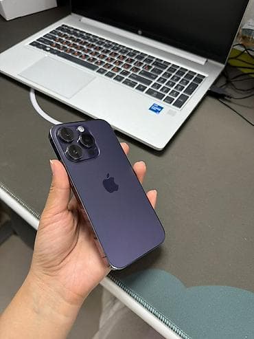 ayfon 14 pro max: IPhone 14 Pro, Б/у, 128 ГБ, Deep Purple, Зарядное устройство, Защитное стекло, Чехол, 77 % — 2