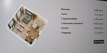 квартира 1 ком продажа: 1 комната, 41 м² — 3