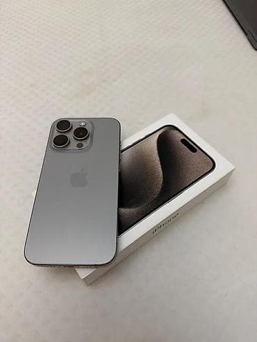 IPhone 15 Pro, Б/у, 128 ГБ, Natural Titanium, Зарядное устройство, Чехол, Кабель, 80 %