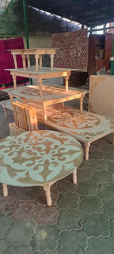 стол с пуфиками: Национальный кыргызский стол, Новый, Раскладной, Дерево, цвет - Бежевый — 2