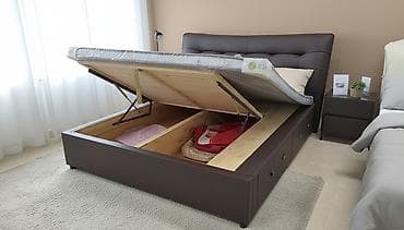 Двухспальная кровать с подъёмным механизмом и большим коробом для at lalafo.kg Двухспальная кровать с подъёмным механизмом и большим коробом для