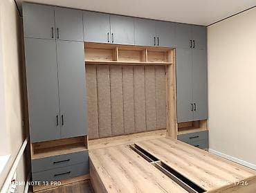 кровать из дерева: Спальный гарнитур, Двуспальная кровать, ДСП, цвет - Серый — 1