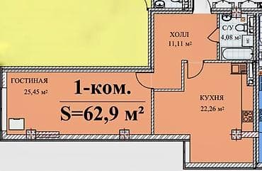 Батирлер: 1 бөлмө, 61 м², Аламедин-1 мкр Элитка, 4 кабат, ПСО (өз алдынча бүтүрүү) — 1