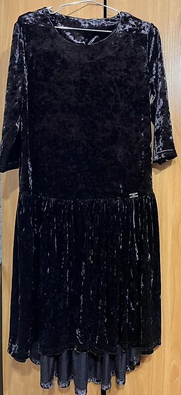 двойки из бархата: Повседневное платье, Длинная модель, Велюр, XL, 2XL — 1