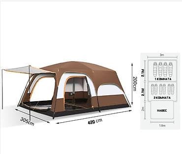 Семейная кемпинговая палатка с двумя комнатами и тамбуром/навесом