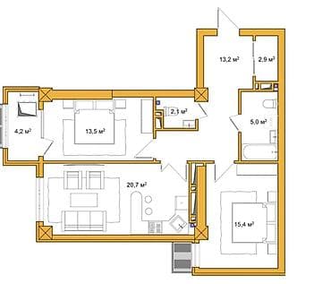 Продажа квартир: 3 комнаты, 76 м², Элитка, 14 этаж — 3