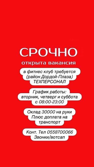Срочно: открыта вакансия техперсонала в фитнес‑клубе (район
