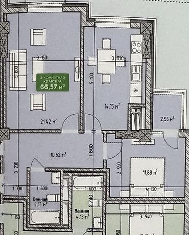 Недвижимость: 2 комнаты, 66 м², Элитка, Пишпек Элитка, 12 этаж, Свежий ремонт — 5