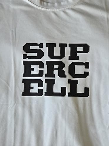 Футболки: Белая футболка с крупным принтом SUPERCELL (чёрные буквы в три ряда) — 2