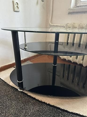 квадрат металл: Полка под телевизор овальной формы из стекла. - Три уровня: верхняя — 1