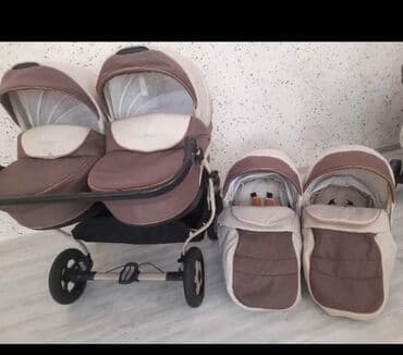 прогулочные коляски для двойни и тройни: Коляска, цвет - Коричневый, Б/у — 2