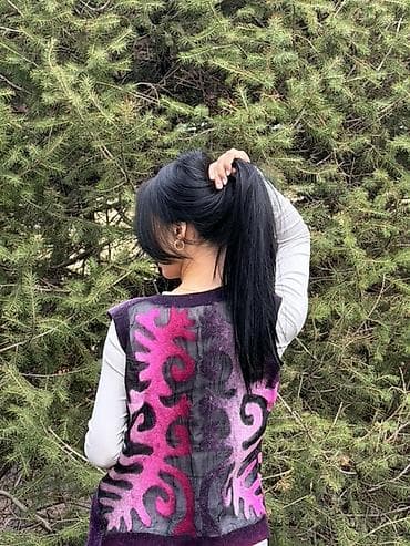 вязаные тапочки с подошвой из войлока: Другие жилеты L, цвет - Красный — 2