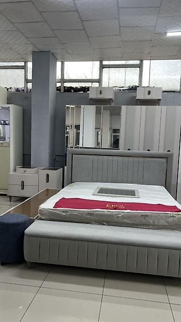 мельхиоровый набор: Спальный гарнитур, Б/у, Двуспальная кровать, Шкаф, Комод, ДСП, Бесплатная доставка, цвет - Серый — 1