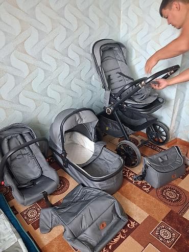 Детская коляска 3 в 1 New Lux (travel system), цвет серый