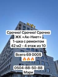 продаю или меняю на недвижимость: 1 бөлмө, 42 кв. м, Элитка, 4 кабат, Евроремонт — 1