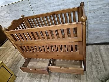 ярус детский: Основательная, деревянная детская кровать-монеж с матрасом. Длина 126 — 6