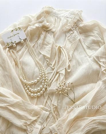 Блузки: Блузка, Бохо, Шифон, Однотонный, С воланами — 1