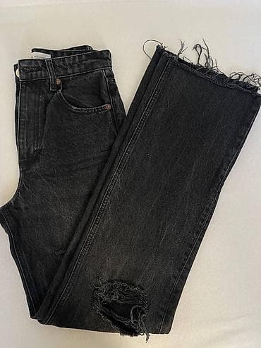 Джинсы, Прямые, Zara, Турция, Высокая талия, С бахромой