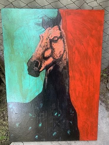 современные картины для интерьера: Картина «Лошадь» — авторская живопись на холсте. - Техника: акрил по — 1