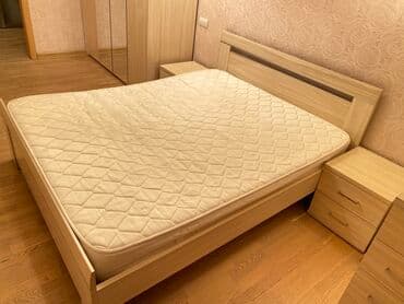 ищу кровать: Уктоочу бөлмө гарнитуру, Колдонулган, Шкаф, Эки кишилик керебет, Тумба, МДФ, Өзү алып кетүү, түсү - Саргыч боз — 2