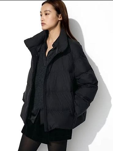 Дубленки: Женская утеплённая куртка-пуховик от Юникло чёрный цвет бу в — 1