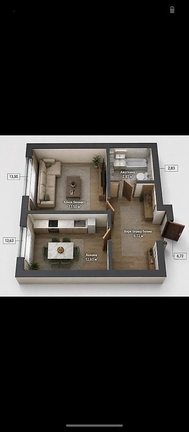 72: 1 комната, 35 м², Достук с. Элитка, 6 этаж, ПСО (под самоотделку) — 3