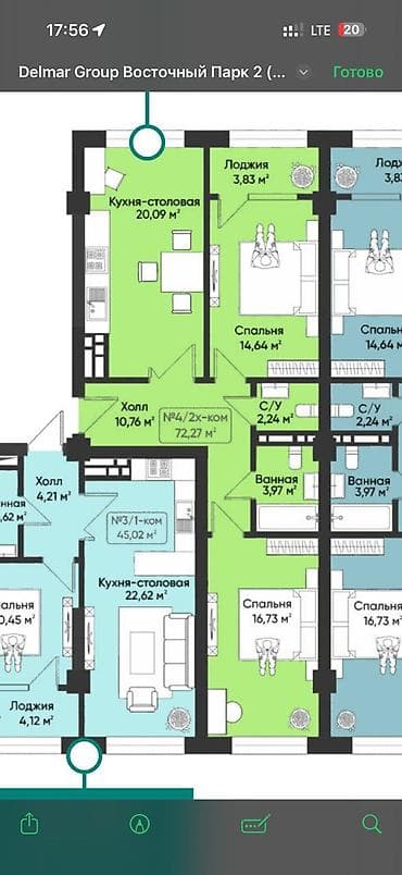 съемная квартира бишкек: 2 комнаты, 73 м², Элитка, 14 этаж, Готовая ПСО (под самоотделку) — 3
