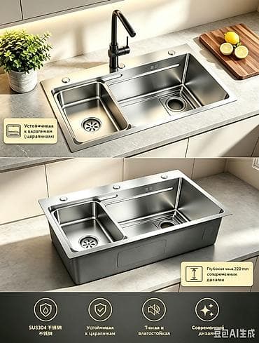 silver kitchen: Кухонная мойка SUS304 75×45 см Стильная и практичная кухонная мойка — 6