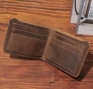 Аксессуары: Кожаный мужской бумажник (bifold), коричневый. - Материал — 4