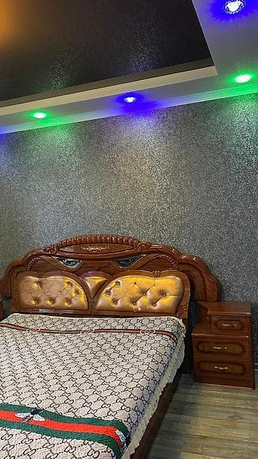 үкү топу: Уктоочу бөлмө гарнитуру, Эки кишилик керебет, Жыгач, түсү - Күрөң — 4