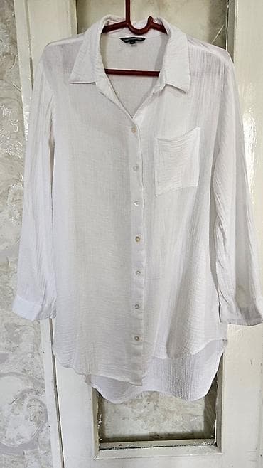 Белая женская рубашка-туника из мягкого муслина (структурированная