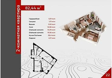 pro group: 2 комнаты, 83 м², Кок-Жар мкр Элитка, 8 этаж, ПСО (под самоотделку) — 6