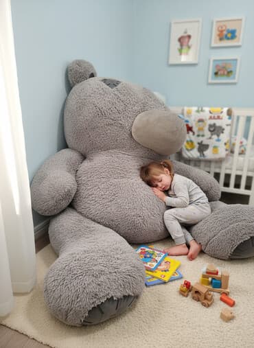 мягкая игрушка медведь: Огромный плюшевый медведь серого цвета. - Размер: гигантский формат — 1