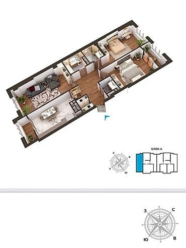 Недвижимость: 3 комнаты, 106 м², Асанбай мкр Элитка, 7 этаж, ПСО (под самоотделку) — 4