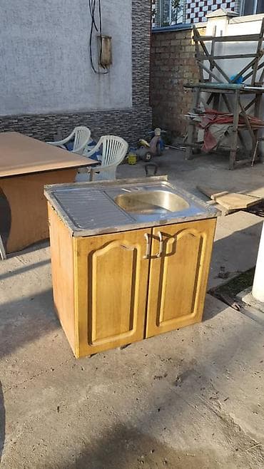 бу шкаф для кухни: Тумба для кухни, С мойкой, Напольная, ДСП, цвет - Желтый — 1