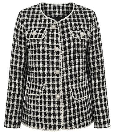Жакет женский в стиле твид - Классический черно‑белый узор «гусиная — 1