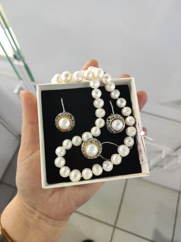 свадебные наборы ручной: Серебро 925 Напыление золото Жемчуг Серебряный комплект + бусы жемчуг — 1