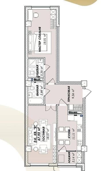 gala group: 2 комнаты, 68 м², Элитка, 13 этаж, Готовая ПСО (под самоотделку) — 5