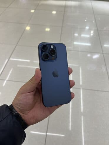 IPhone 15 Pro, Б/у, 128 ГБ, Синий, Зарядное устройство, Кабель, 82 %