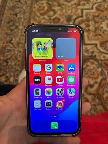 IPhone 12, Б/у, 128 ГБ, Черный, Чехол, 76 %