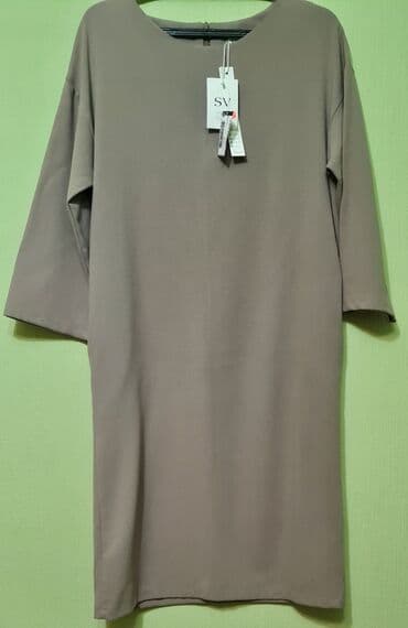 офисное платье большого размера: Повседневное платье, Осень-весна, Длинная модель, Прямое, M — 4