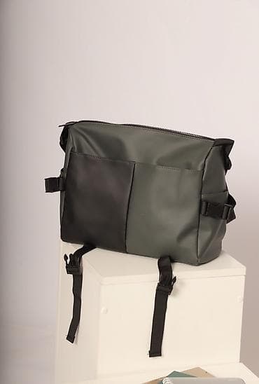 Рюкзактар: Сумка-мессенджер из водоотталкиваемого кожзаменителя, двуцветная — 4