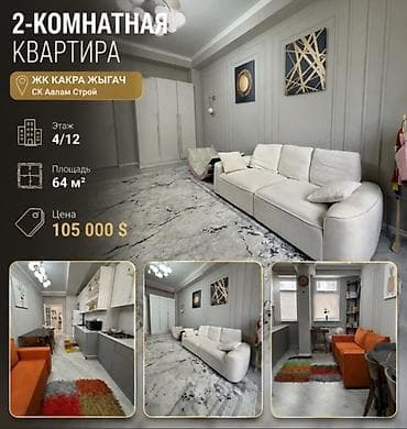 2 комнаты, 64 м², Элитка, 4 этаж, Дизайнерский ремонт