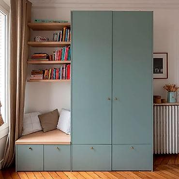 Стол жана отургуч комплекттери: Буйрутма эмеректер, Уктоочу бөлмө, Ашкана гарнитурасы, Шкаф, Керебет — 1