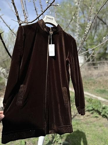 Велюровая женская туника/кардиган шоколадного цвета. - Материал