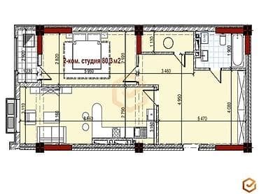 2 bedroom: 2 комнаты, 80 м², Элитка, 5 этаж, Готовая ПСО (под самоотделку) — 3